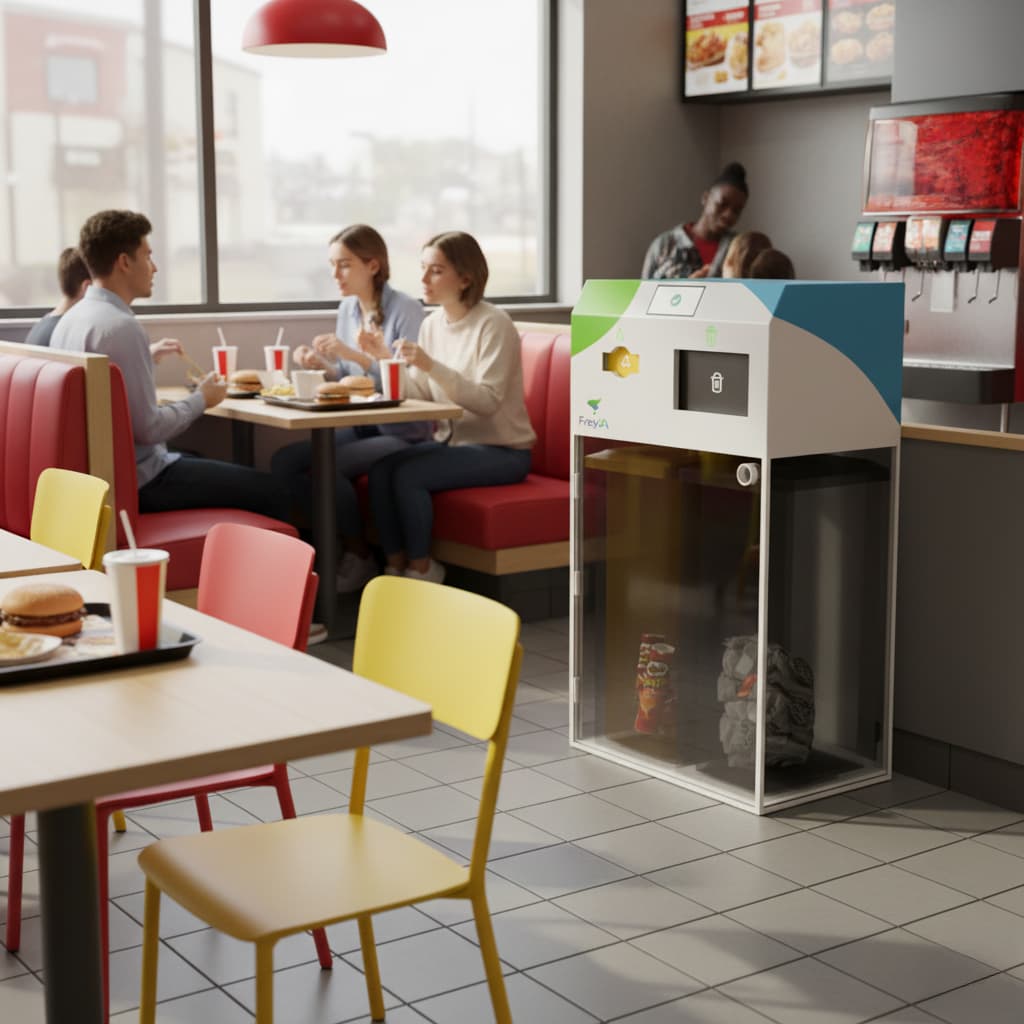 Borne de tri FreyIA dans un restaurant rapide